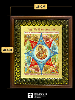 Икона Божией Матери Неопалимая Купина с золочением, деревянная рамка с басмой и стеклом 18х21х2,5 с Икона Божией Матери Неопалимая Купина с золочением, деревянная рамка с басмой и стеклом 18х21х2,5 с
