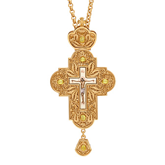 Крест наперсный филигрань №0018 / Фианиты двойной рант финифть / золочение