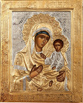 Икона живописная Божией Матери «Тихвинская» 18х24, масло, риза №3, золочение
