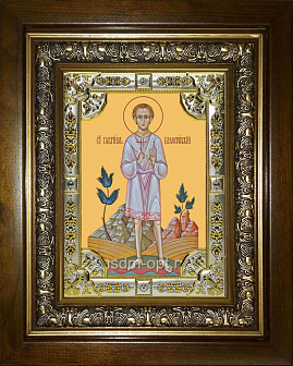 Икона Гавриил Белостокский младенец в деревянном киоте