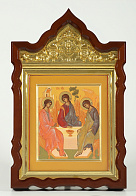 Икона "Троица" живописная в киоте 24х30 золоченый нимб, киот №6