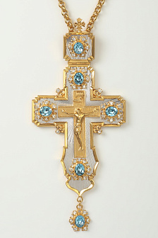 Крест наперсный №106 / золочение / серебро литьевое распятие, гильяш (УИН)