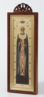 Икона в киоте 20х50 сложный с резным навершием, конгрев Сергий Радонежский (ростовой)
