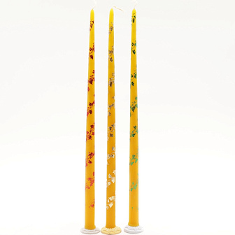 Свечи золоченые конусные №55, ЛОЗА, (3шт) ЖЕЛТЫЕ (рис цветн)