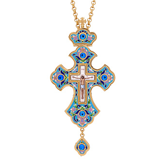 Крест наперсный филигрань №0016 двойной рант эмаль, финифть / золочение