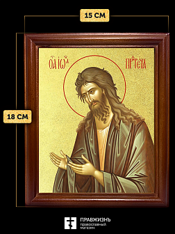 Икона Иоанн пророк Предтеча и Креститель Господень с золочением, деревянная рамка со стеклом 15х18х2