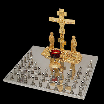 Крышка панихидного стола 44 свечи нержавеющая сталь частичное золочение