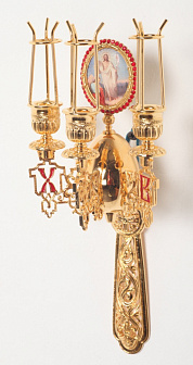 Трехсвечник пасхальный на ручке малый золочение