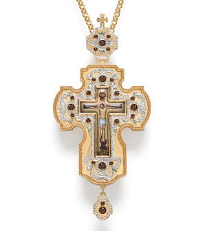 Крест наперсный №200 / Фианиты гильяш / золочение, серебрение