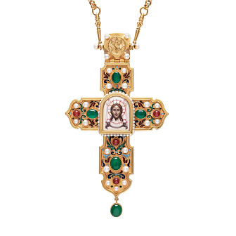 Крест наперсный №1415 / Фианиты / золочение / серебро финифть, эмаль (УИН)