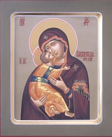 Икона ''Владимирская б.м.'', липовая доска, левкас, сусальное золото, темпера, подарочная упаковка