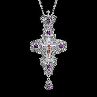 Крест наперсный №1551 / Фианиты / серебрение