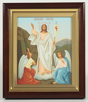 Икона в киоте 18х22 сложный, темпера №9, багетный подрамник Воскресение Христово 1