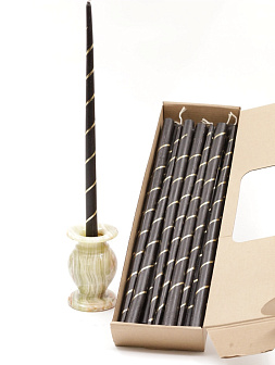 Свечи золоченые конусные №55, СПИРАЛЬ (Золото), ЧЕРНЫЕ (24шт)