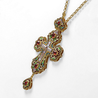 Крест наперсный филигрань №0013 двойной рант финифть, эмаль / золочение