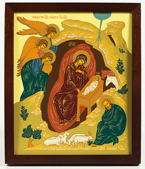 Икона в киоте 18х24 фигурный №2 темпера, без подрамника Рождество Христово 1