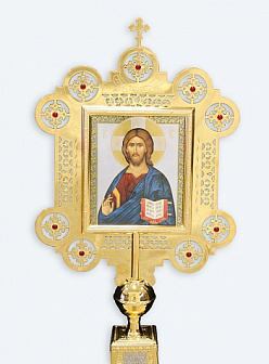 Крест-икона запрестольная с литым распятием гравировка золочение камни