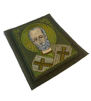 Шеврон Николай Чудотворец в зеленом на хаки 8х10 см на липучке оксфорд 1 шт