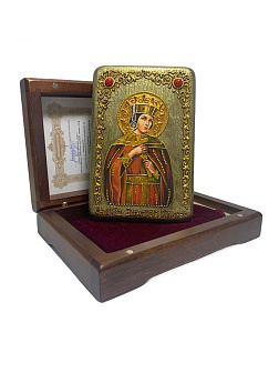 Настольная икона ''Святая мученица Александра Римская'' на мореном дубе