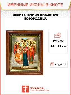 Икона Божьей Матери Целительница в киоте 18х21х4 см
