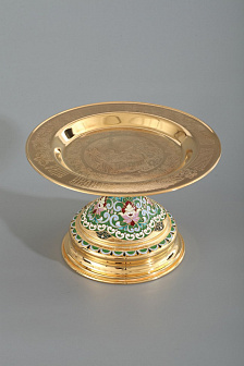 Дискос с поддискосником / ф220мм-конус потира 0, 5л / филигрань, эмаль / золочение