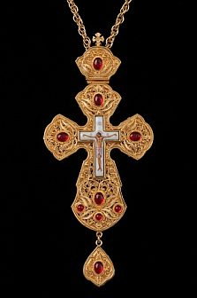 Крест наперсный филигрань №0031 двойной рант,узор финифть /золочение/ Крест наперсный филигрань №0031 двойной рант,узор финифть /золочение/