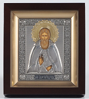 Икона в киоте 11х13 фигурный №2 темпера, пластмассовый подрамник, риза никель, эмаль, золоч Сергий Радонежский