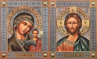 Венчальная пара икон Господь Вседержитель и Божия Матерь Казанская