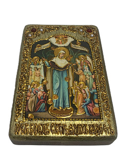 Настольная икона ''Образ Пресвятой Богородицы «Остробрамская (Виленская)»'' на мореном дубе