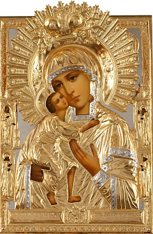 Икона живописная Божией Матери «Феодоровская» 50х70, масло, риза №144, золочение
