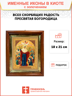 Икона Божией Матери "Всех Скорбящих Радость" с золочением поталью, 03008-УЛ