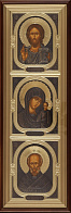 Икона в киоте 20х70 сложный, темпера, риза комбинированная (№1+патин.)