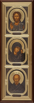 Икона в киоте 20х70 сложный, темпера, риза комбинированная (№1+патин.)