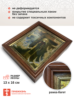 Икона Сергий Радонежский преподобный с золочением в киоте 18х21х4 см