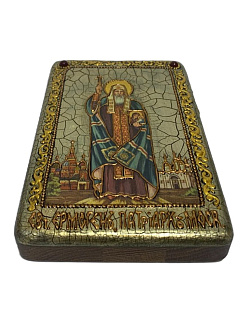 Настольная икона ''Святитель и чудотворец Ермоген, патриарх Московский и всея Руси'' на мореном дубе