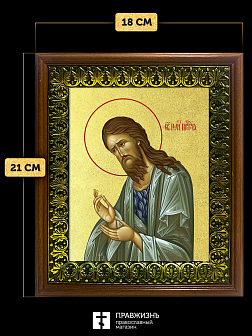 Икона Иоанн пророк Предтеча и Креститель Господень с золочением, деревянная рамка с басмой и стеклом