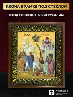 Икона Вход Господень в Иерусалим, деревянная рамка с басмой и стеклом 18х21х2,5 см 1208 Икона Вход Господень в Иерусалим, деревянная рамка с басмой и стеклом 18х21х2,5 см 1208