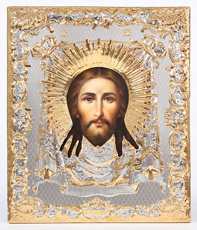 Икона живописная «Спас Нерукотворный» 40х45, масло, риза №277, золочение Икона живописная «Спас Нерукотворный» 40х45, масло, риза №277, золочение