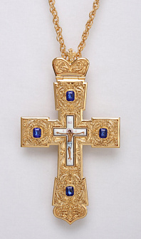 Крест наперсный филигрань №0028 одинарный рант финифть / золочение