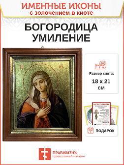 Икона Божией Матери Умиление с золочением в киоте 18х21х4 см