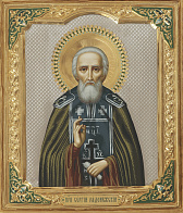 Икона живописная преподобного Сергия Радонежского 24х30, темпера, риза №238, золочение, эмаль