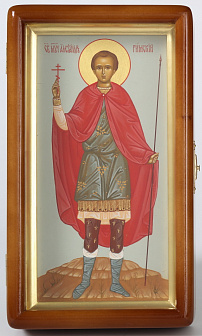 Икона живописная в киоте 11х22 масло, золоченый нимб, золоченый подрамник