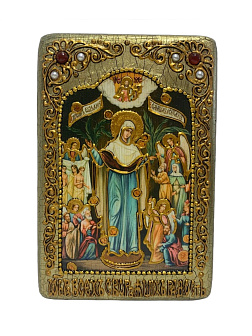 Настольная икона ''Образ Пресвятой Богородицы «Остробрамская (Виленская)»'' на мореном дубе