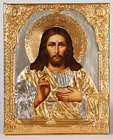 Икона живописная Спасителя 18х24, масло, риза №257, золочение