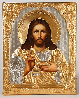Икона живописная Спасителя 18х24, масло, риза №257, золочение Икона живописная Спасителя 18х24, масло, риза №257, золочение