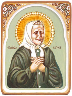 Рукописная икона ''Блаженная старица Матрона Московская'' на кипарисе