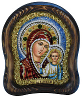 Икона ручной работы ''Пресвятая Богородица Казанская'' из жемчуга