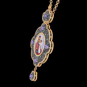 Панагия филигрань №0018 / Фианиты двойной рант финифть / золочение, серебрение