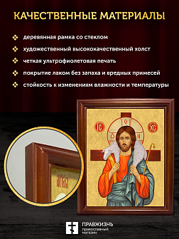Икона Пастырь добрый Господь Иисус Христос, деревянная рамка со стеклом 15х18х2 см