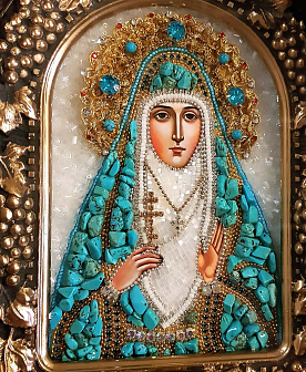 Икона Святая Мученица Великая Княгиня Елисавета, натуральные камни бирюза